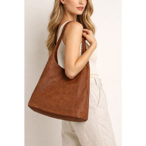 NWT susan JOY vegan leather brown hobo pocket bag old money neutral versatile #